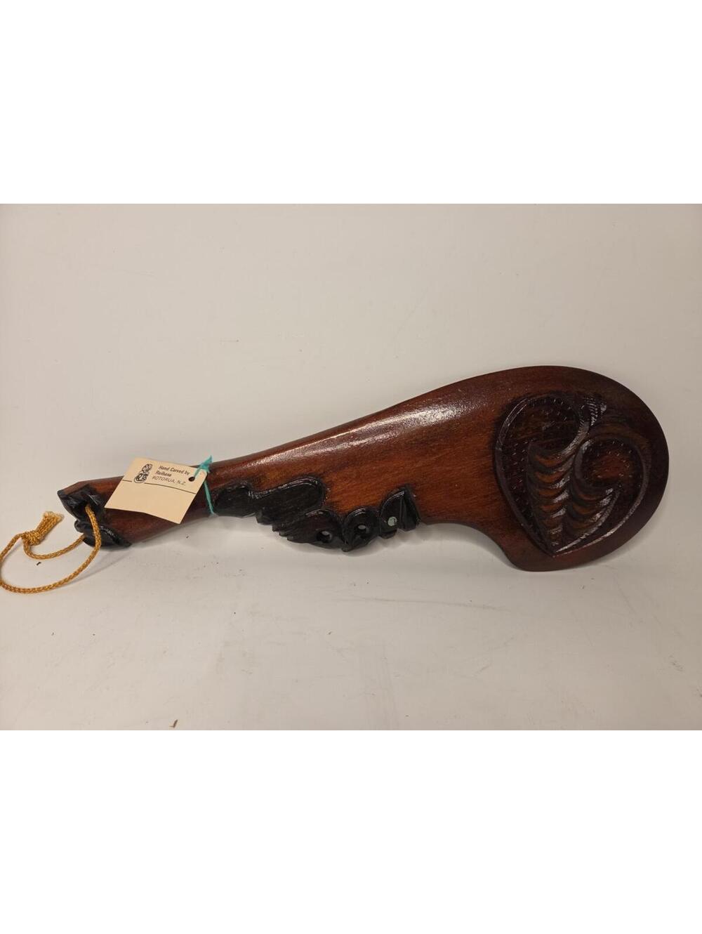 Wahaika Maori Patu New Zealand Club 16” Wood Hand Carved Abalone Inlaid Weapon